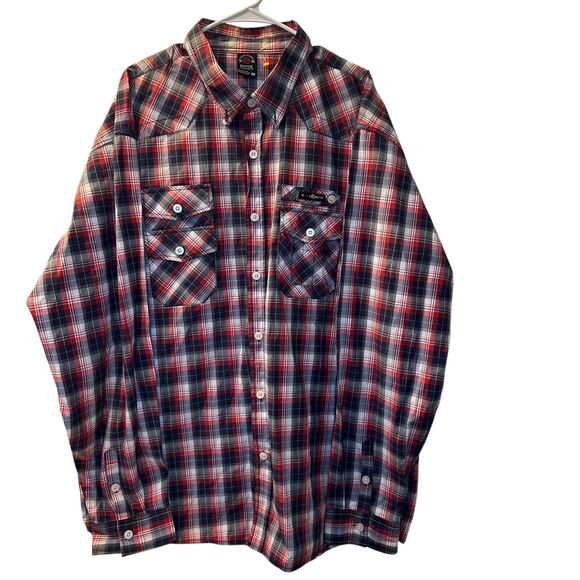 Enyce Button Up Plaid Shirt Men's Size 4X Blue/Red Long Sleeve Hiphop Y2K Urban - Picture 1 of 5